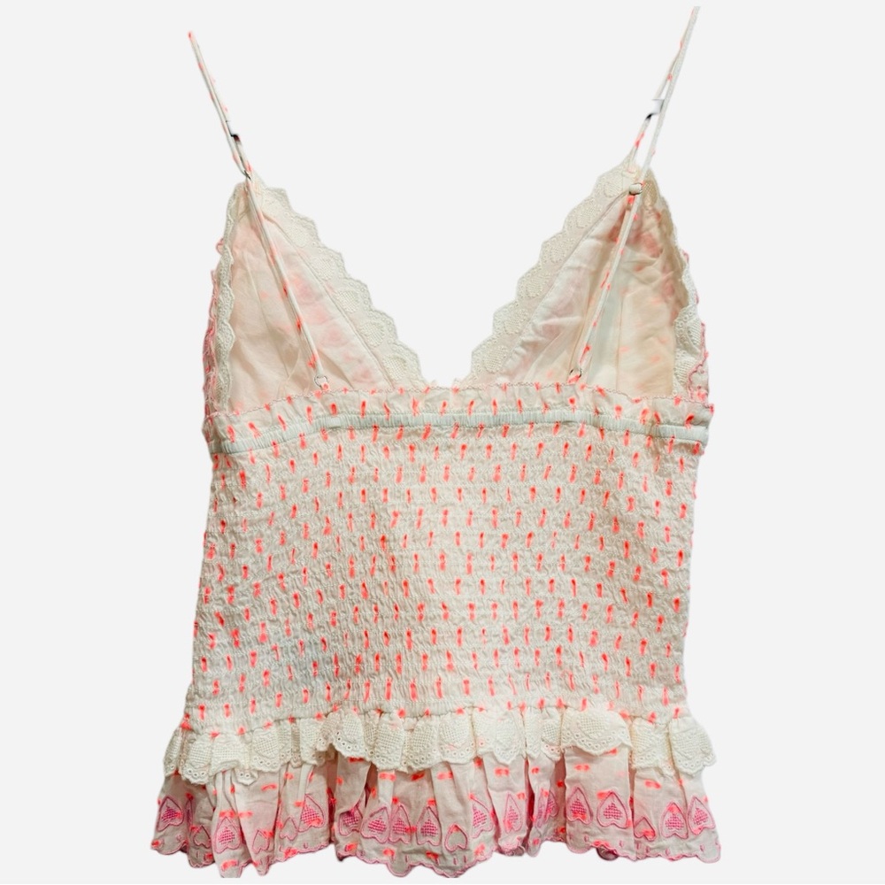 New Free People Love Letter Tank Cami Smocked Romantic Embroidered Top Medium M - Picture 6 of 9